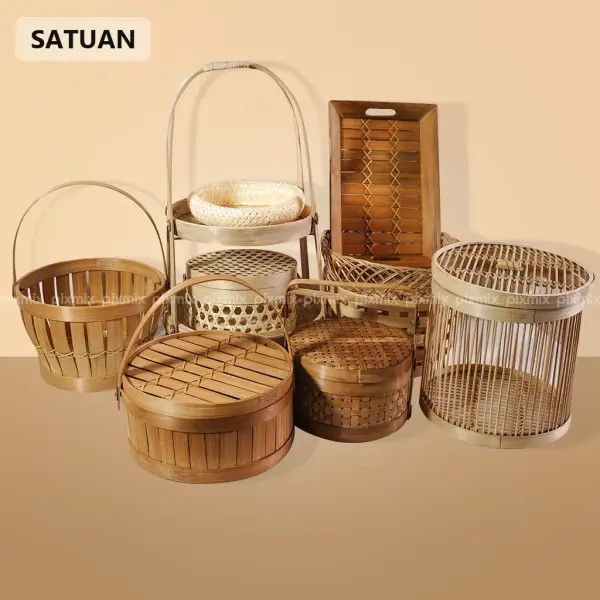 Props Fotografi - Keranjang | Rantang | Nampan Anyaman Bambu