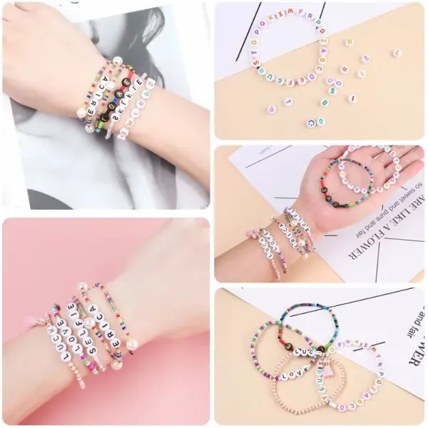(105 pc)Manik Manik Huruf Bulat Mote Huruf Bundar A-Z Pipih Bahan Kerajinan Diy Aksesoris Gelang Kalung