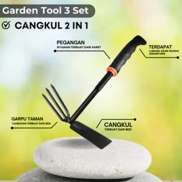 Garden Tool 3in1/Alat Berkebun Sekop Taman Mini Garpu Set Murah gagang Karet Serbaguna